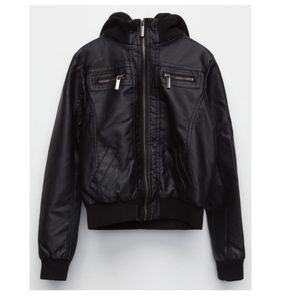 FULL TILT: FAUX LEATHER BIKER JACKET WITH HOODIE